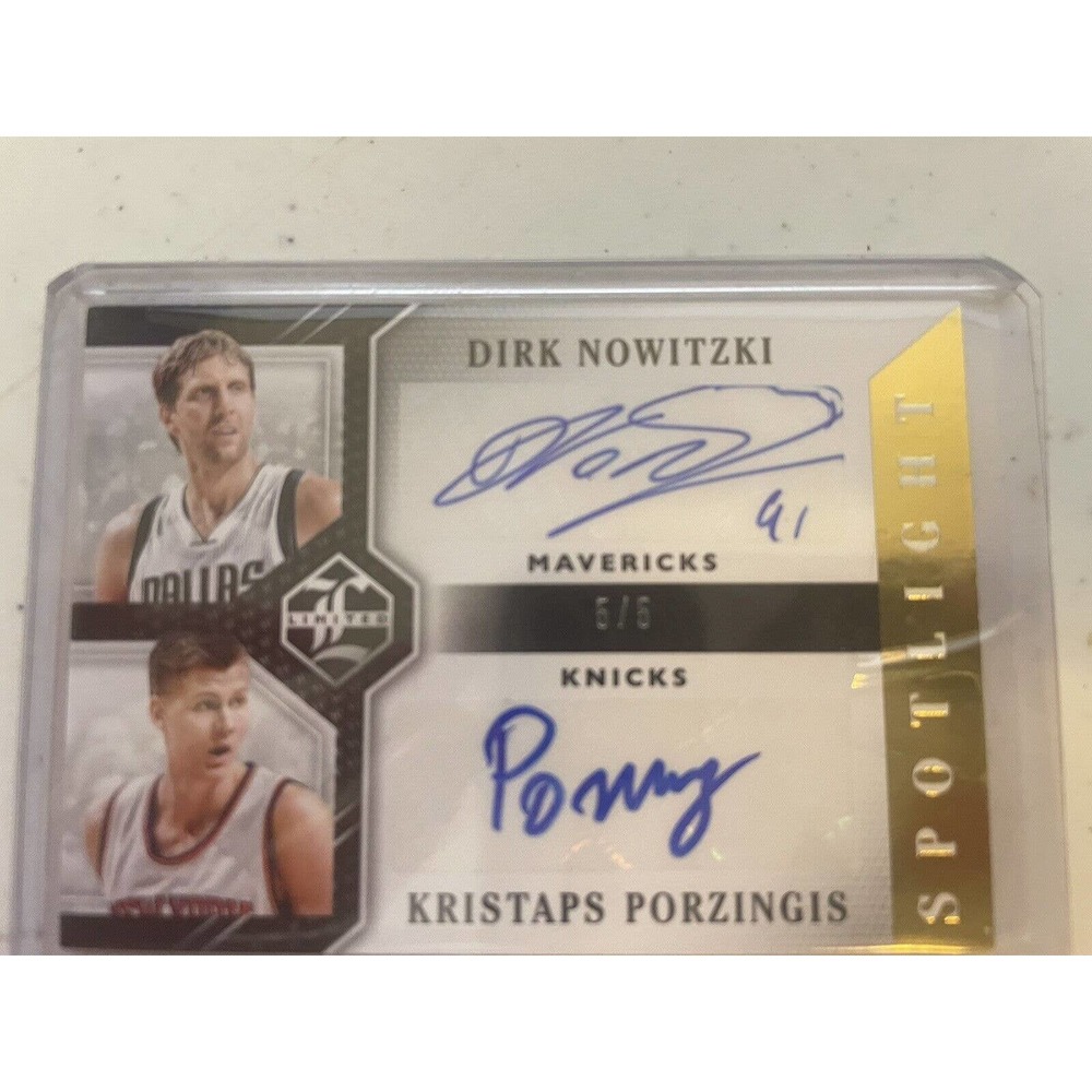 2015-16 LIMITED SPOTLIGHT RC DUAL AUTO GOLD 5/5 DIRK NOWITZKI KRISTAPS PORZINGIS